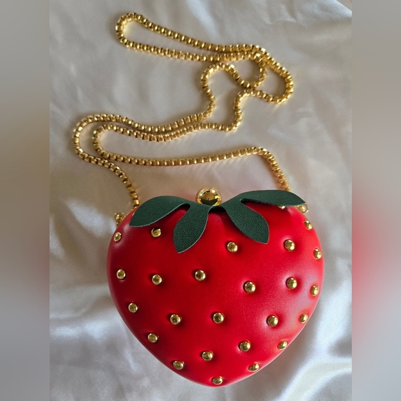 Strawberry Leather Bag With Chain In EUC - Picture 6 of 6